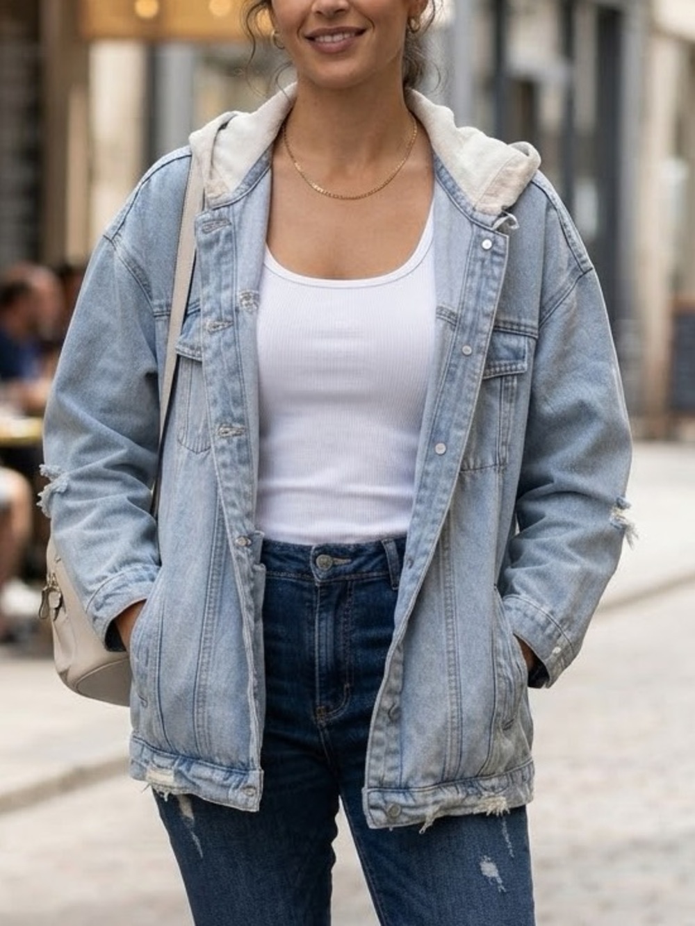 Light Wash Denim Jacket with Hood